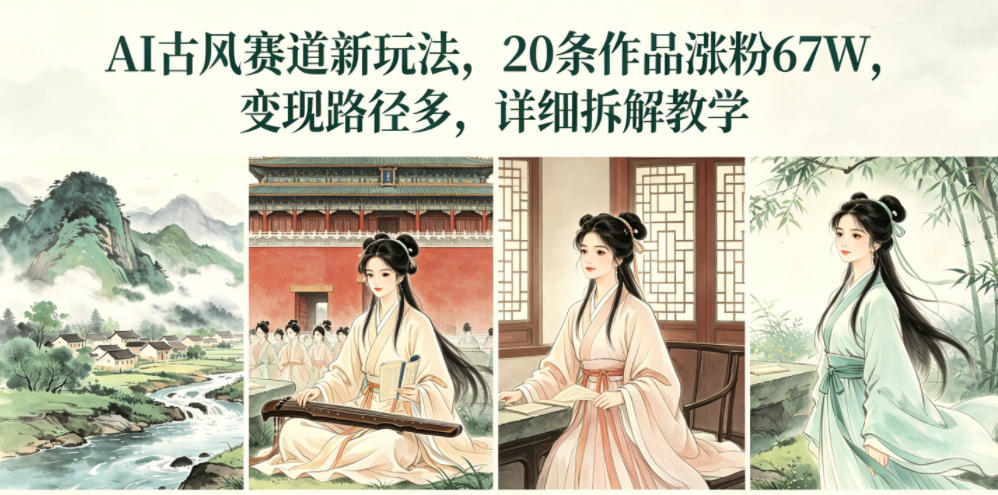 AI古风赛道新玩法，20条作品涨粉67W，变现路径多，详细拆解教学-阿俊淘金