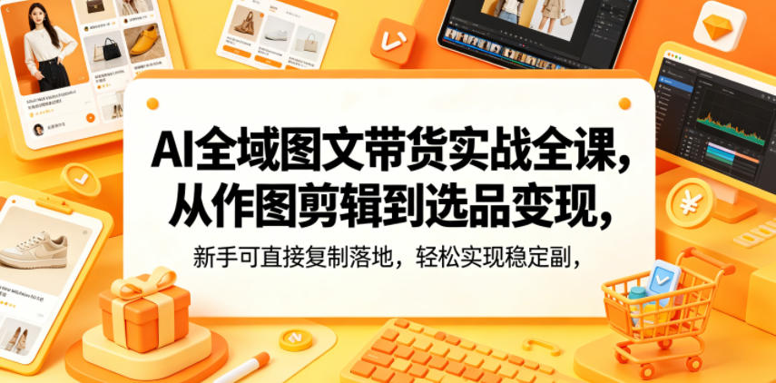 AI全域图文带货实战全课，从作图剪辑到选品变现，新手可直接复制落地，轻松实现稳定副业增收-阿俊淘金