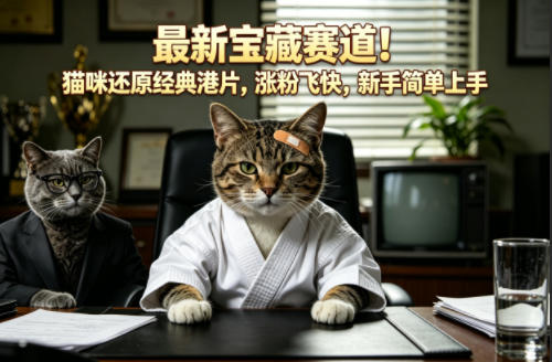 最新宝藏赛道！猫咪还原经典港片，涨粉飞快，新手简单上手-阿俊淘金
