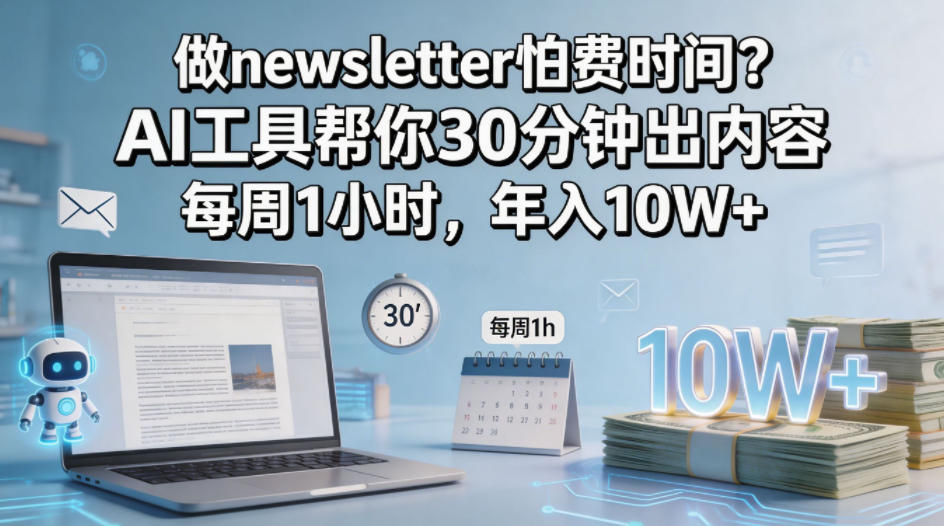 做newsletter怕费时间？AI工具帮你30分钟出内容，每周1小时，年入10W+！【原创双语字幕】-阿俊淘金