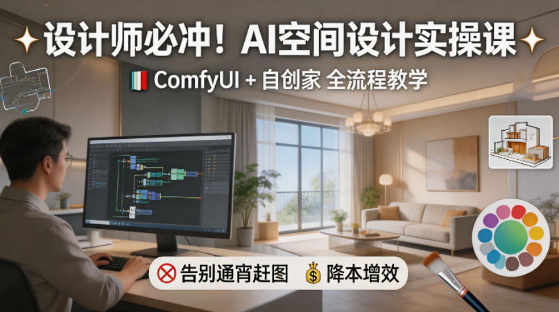 设计师必冲！AI空间设计实操课，ComfyUI+自创家全教学，告别通宵赶图，降本增效-阿俊淘金