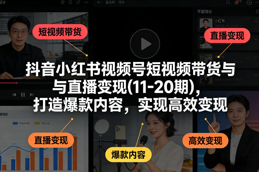 抖音小红书视频号短视频带货与直播变现(10-21期)，打造爆款内容，实现高效变现（更新05月）-阿俊淘金