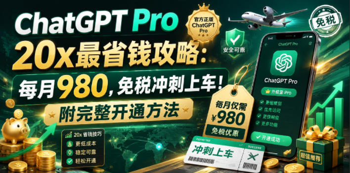 ChatGPT Pro 20x最省钱攻略:每月980,免税冲刺上车!附完整开通方法【文档】