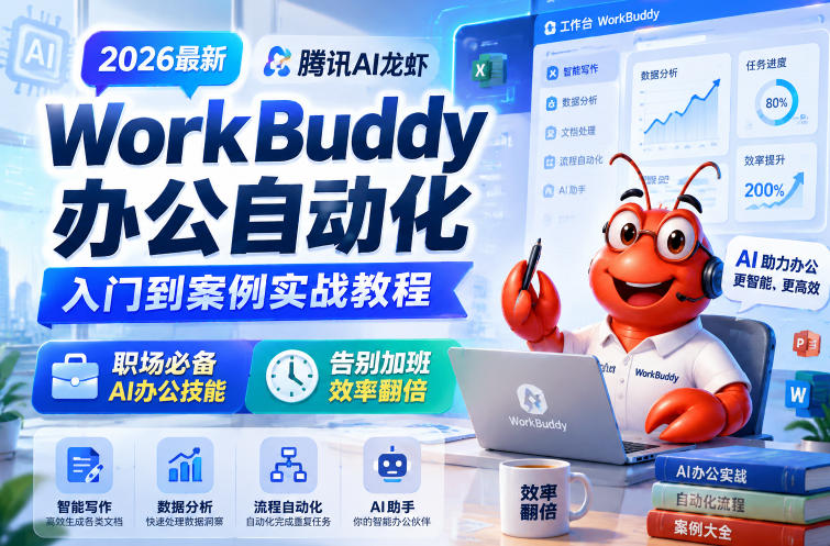 2026最新腾讯AI龙虾WorkBuddy办公自动化入门到案例实战教程，职场必备AI办公技能，告别加班，效率翻倍-阿俊淘金