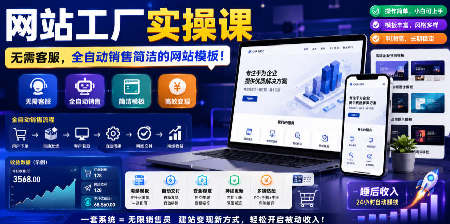 网站工厂实操课，无需客服，网站模板自动赚钱！【原创双语字幕】-阿俊淘金