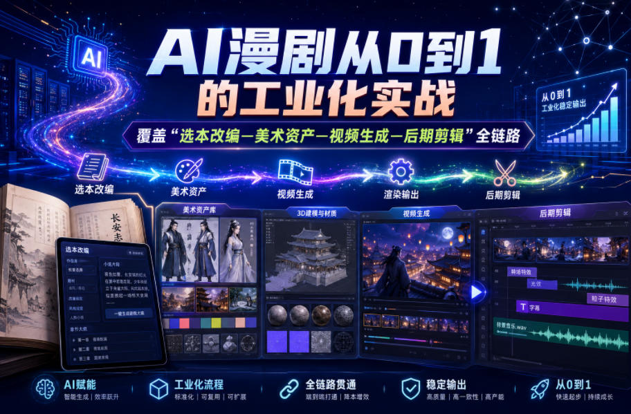 AI漫剧从0到1的工业化实战，覆盖“选本改编—美术资产—视频生成—后期剪辑”全链路（更新6月）-阿俊淘金