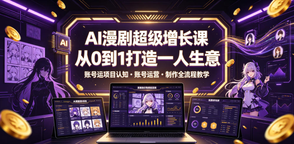 AI漫剧超级增长课,从0到1打造一人生意,项目认知・账号运营・制作全流程教学