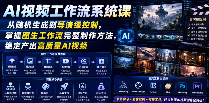 AI视频工作流系统课，从随机生成到导演级控制，掌握图生工作流完整制作方法，稳定产出高质量AI视频-阿俊淘金