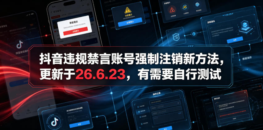 抖音违规禁言账号强制注销新方法，更新于26.6.23，有需要自行测试-阿俊淘金