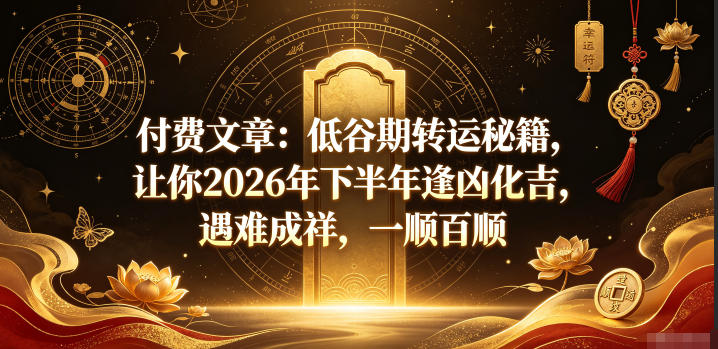 付费文章：低谷期转运秘籍，让你2026年下半年逢凶化吉，遇难成祥，一顺百顺-阿俊淘金