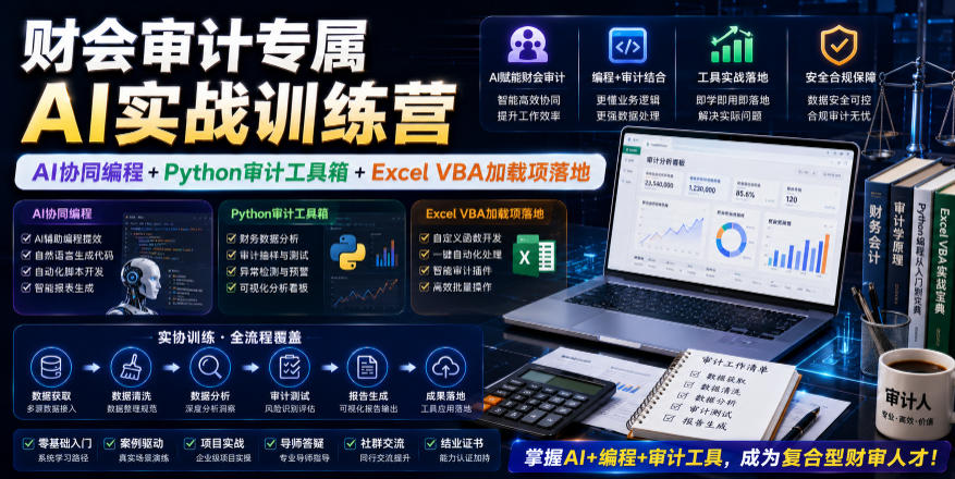 财会审计专属AI实战训练营｜AI协同编程+Python审计工具箱+Excel VBA加载项落地-阿俊淘金