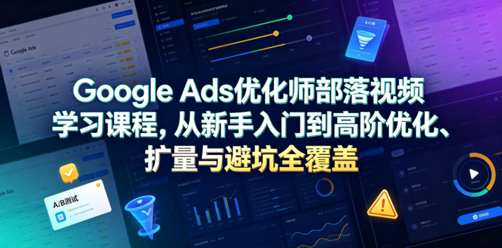 Google Ads优化师部落视频学习课程，从新手入门到高阶优化、扩量与避坑全覆盖（更新2026）-阿俊淘金
