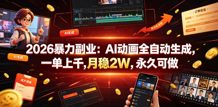 2026暴力副业：AI动画全自动生成，一单上千，月稳2W，永久可做【揭秘】-阿俊淘金