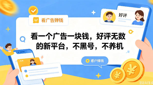 看一个广告一块钱，好评无数的新平台，不黑号，不养机，一撸几十块钱还是不错的【揭秘】-阿俊淘金