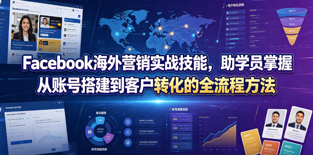Facebook海外营销实战技能，助学员掌握从账号搭建到客户转化的全流程方法-阿俊淘金