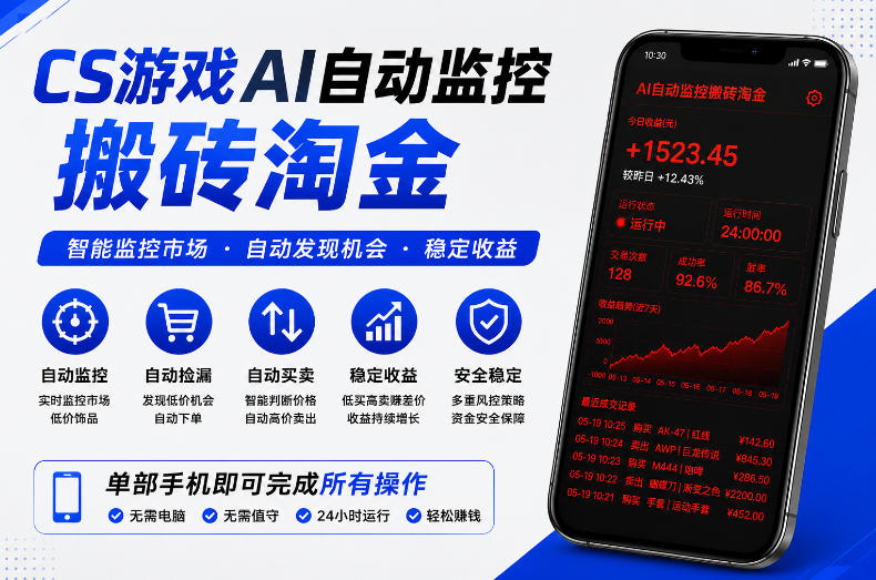 CS游戏AI自动监控搬砖淘金，稳定运行多年，支持任何形式验证，日入300+【揭秘】-阿俊淘金