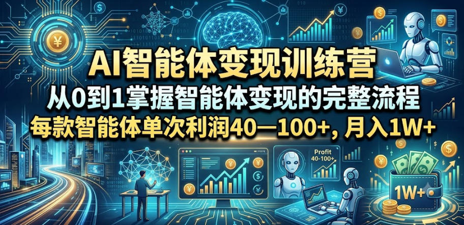 AI智能体变现训练营，从0到1掌握智能体变现的完整流程，每款智能体单次利润40—100+，月入1W+-阿俊淘金