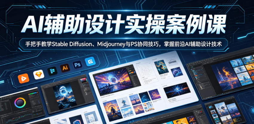 AI辅助设计实操案例课，手把手教学Stable Diffusion、Midjourney与PS协同技巧，掌握前沿AI辅助设计技术-阿俊淘金
