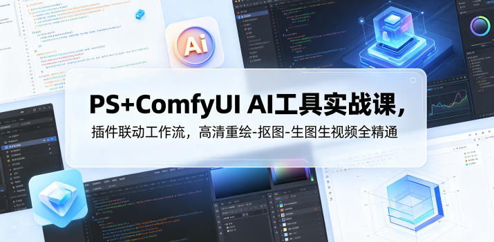 PS+ComfyUI AI工具实战课，插件联动工作流，高清重绘-抠图-生图生视频全精通-阿俊淘金