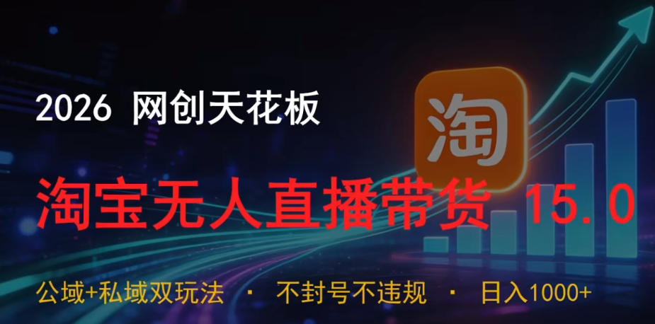 2026网创天花板，淘宝无人直播带货15.0，公域+私域双玩法，日入1k+，不违规不封号【揭秘】-阿俊淘金