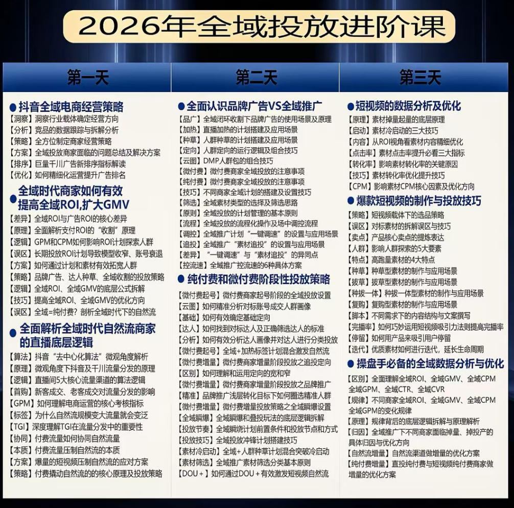 千川扫地僧2026抖音全域投放进阶课，少走弯路·快速起量·掌控增长，6月12-14号杭州线下课（更新）-阿俊淘金