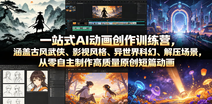 一站式AI动画创作训练营，涵盖古风武侠、影视风格、异世界科幻、解压场景，从零自主制作高质量原创短篇动画-阿俊淘金