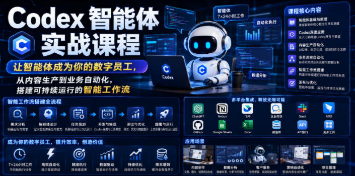 Codex智能体实战课程，让智能体成为你的数字员工，从内容生产到业务自动化，搭建可持续运行的智能工作流-阿俊淘金