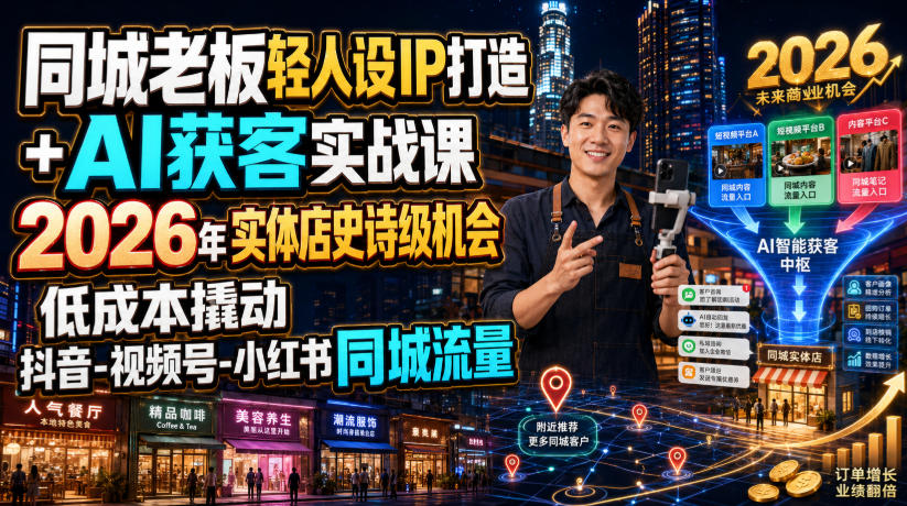 同城老板轻人设IP打造+AI获客实战课，2026年实体店史诗级机会，低成本撬动抖音-视频号-小红书同城流量-阿俊淘金
