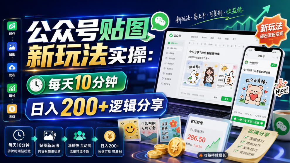 公众号贴图新玩法实操，每天10分钟，日入200+逻辑分享-阿俊淘金