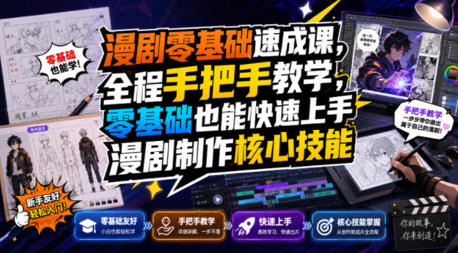 漫剧零基础速成课，全程手把手教学，零基础也能快速上手漫剧制作核心技能-阿俊淘金