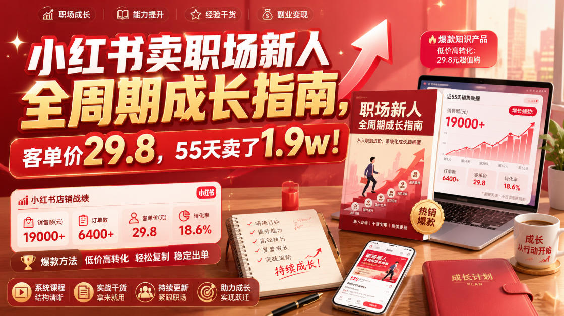 小红书卖职场新人全周期成长指南，客单价29.8，55天卖了1.9w！-阿俊淘金