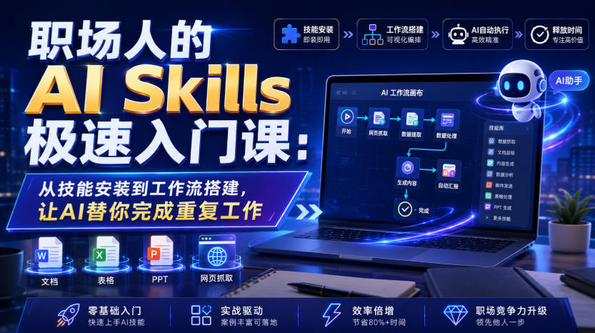 职场人的AI Skills极速入门课：从技能安装到工作流搭建，让AI替你完成重复工作-阿俊淘金