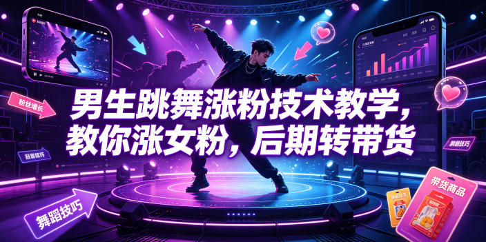 男生跳舞涨粉技术教学，教你涨女粉，后期转带货-阿俊淘金