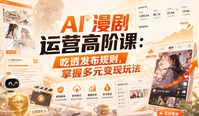 AI漫剧运营高阶课：吃透发布规则，掌握多元变现玩法-阿俊淘金