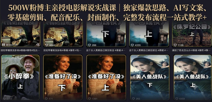 500W粉博主亲授电影解说实战课｜精选独家思路、AI写文案、零基础剪辑、配音配乐、封面制作、完整发布流程一站式教学-阿俊淘金