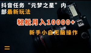 抖音任务“元梦之星”内部最新玩法，新手小白无脑操作，轻松月入10000+【揭秘】-第一资源库