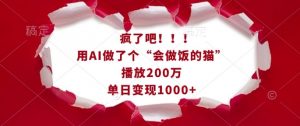 疯了吧！用AI做了个“会做饭的猫”，播放200万，单日变现1k-第一资源库