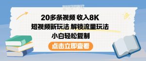20多条视频收入8K,短视频新玩法,解锁流量玩法,小白轻松复制-第一资源库