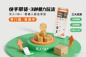 快手带货3种暴力玩法，月入1W+，无需直播、无需囤货、无需拉人推广，适合普通人副业项目-第一资源库