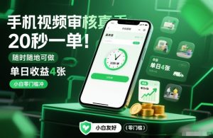 手机视频审核真香!20秒一单,随时随地可做,单日收益4张,小白零门槛冲【揭秘】-第一资源库