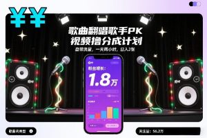 歌曲翻唱歌手PK视频撸分成计划，自带流量，一天两小时，日入2张-第一资源库