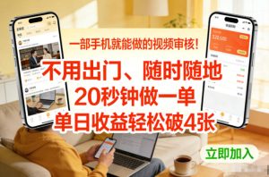 一部手机就能做的视频审核！不用出门，随时随地，20秒钟做一单，单日收益轻松破4张【揭秘】-第一资源库