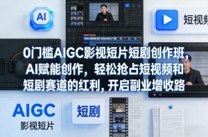 0门槛AIGC影视短片短剧创作班,AI赋能创作,轻松抢占短视频和短剧赛道的红利,开启副业增收路-第一资源库