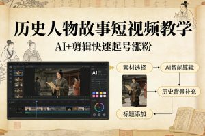 历史人物故事短视频教学,AI+剪辑制作历史人物题材短视频,快速起号涨粉-第一资源库