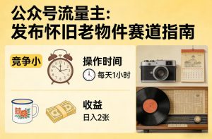 公众号流量主之发布怀旧老物件赛道,竞争小,每天操作1小时,日入2张-阿俊淘金