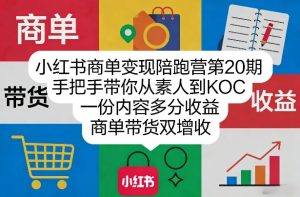 小红书商单变现陪跑营第20期,手把手带你从素人到KOC,一份内容多分收益,商单带货双增收-阿俊淘金