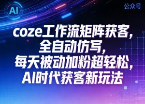 公众号coze工作流矩阵获客,全自动仿写,每天被动加粉超轻松,AI时代获客新玩法-阿俊淘金