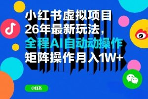 小红书虚拟项目26年最新玩法，全程AI自动操作，矩阵操作月入1W＋【揭秘】-阿俊淘金