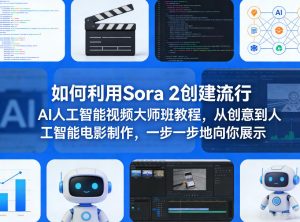 如何利用Sora 2创建流行AI人工智能视频大师班教程,从创意到人工智能电影制作,一步一步地向你展示-阿俊淘金