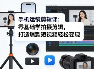 手机运镜剪辑课：零基础学拍摄剪辑，打造爆款短视频轻松变现-阿俊淘金